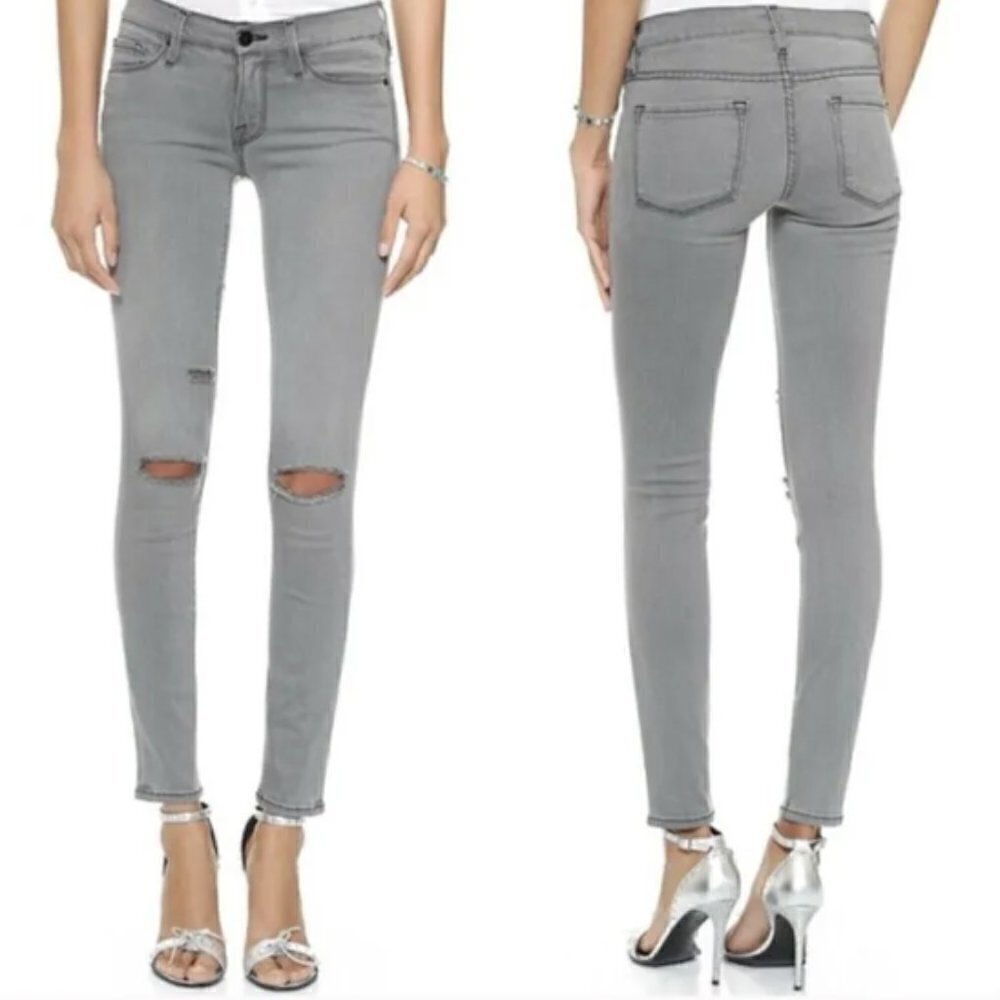 Frame Le Skinny De Jeanne Warren Gray Distressed Skinny Jeans 24